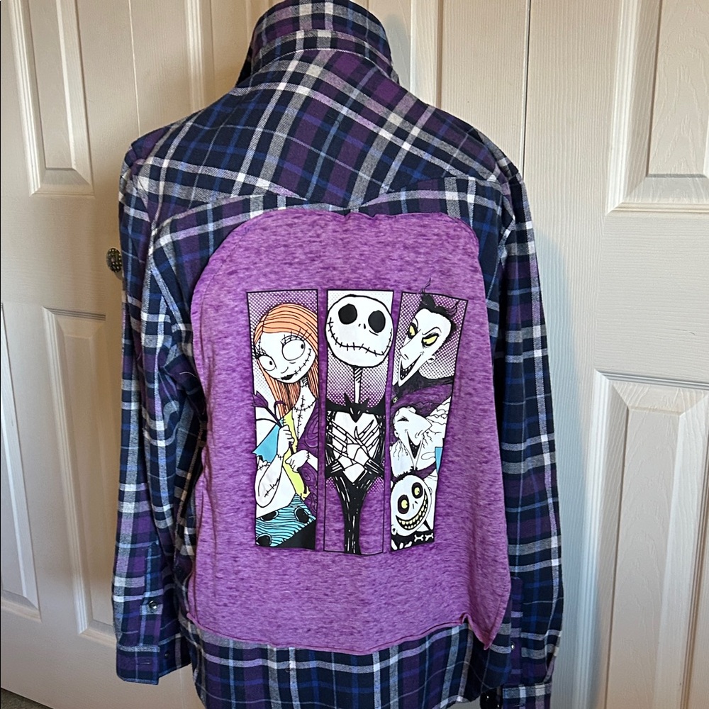 Upcycled Flannel Lilicherry Purple and Blue Plaid Nightmare before Christmas